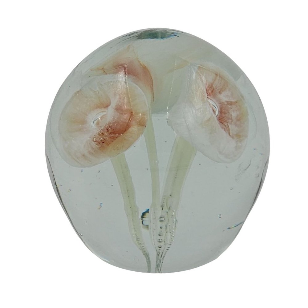 Handblown Art Glass Round Paperweight Lily Flower 22.5 oz white orange mushroom - Picture 5 of 8
